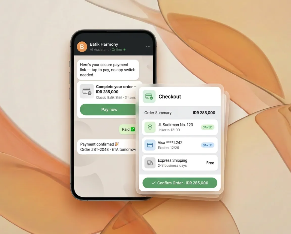 Checkout — secure payment link and instant confirmation in the same WhatsApp thread