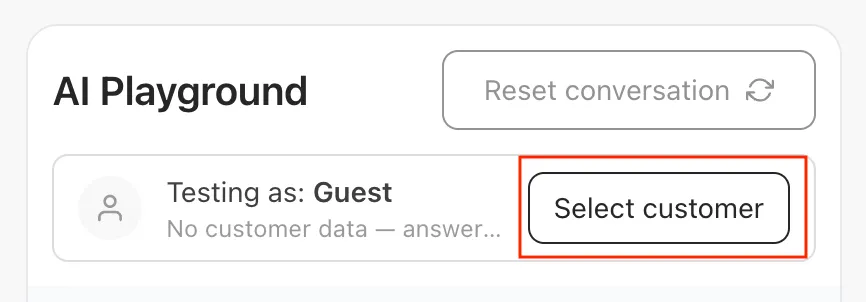 AI Playground with the Select customer control for choosing a customer profile